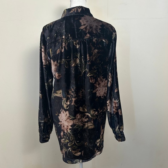 PILCRO Velvet Floral Button Down Shirt Black Bronze Long Sleeve Blouse Small - Picture 5 of 11